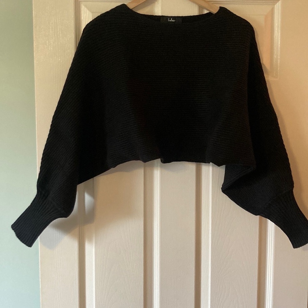 Lulus Come and Cuddle Black Ribbed Knit Dolman Sleeve Cropped Sweater XS